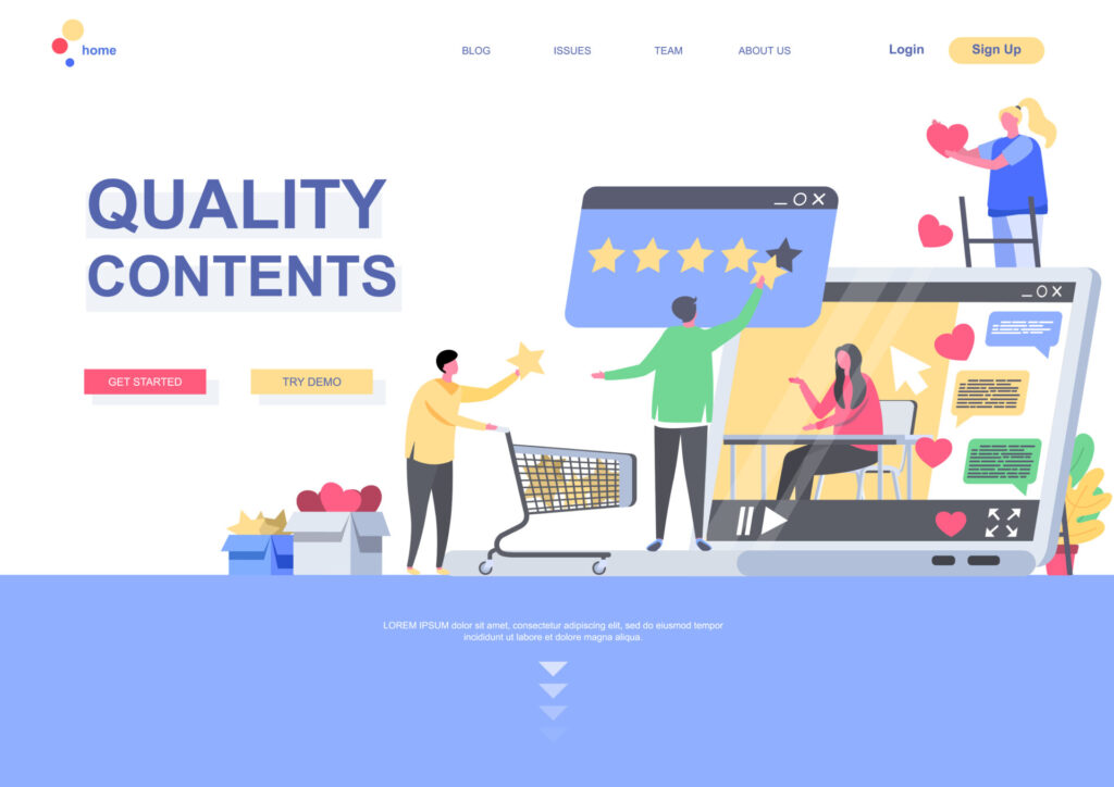Landing page stating " quality contents"